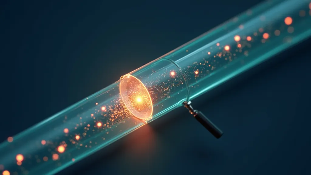 Pipe carrying glowing data packets with one broken segment under a magnifier, representing a streaming error